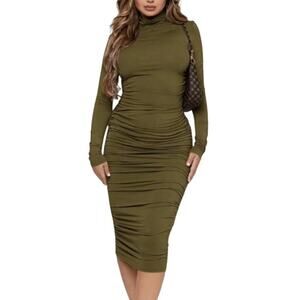 strapless open back dress Bondre Long Sleeve Bodycon Dress in Olive